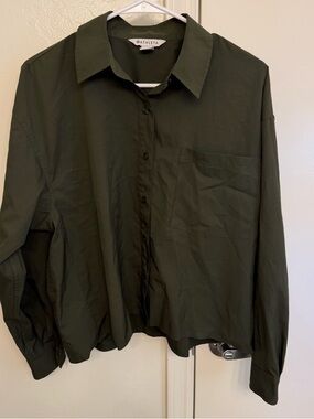 Athleta Cropped Stretch Tech Button Down Top Green Women’s Medium Collared